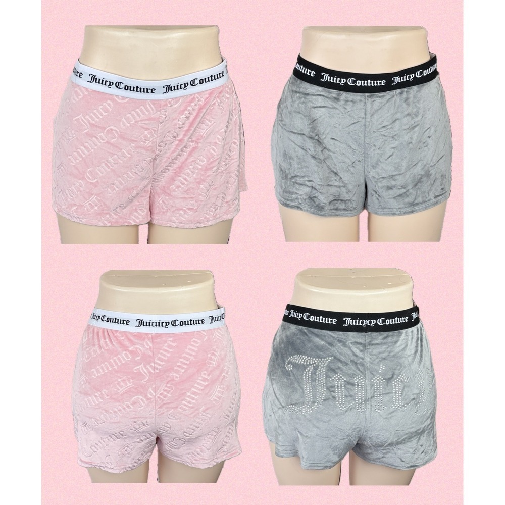 Juicy Couture Womens Velour Sleep Shorts 2PK XL Gray Rhinestone Pink Monogram